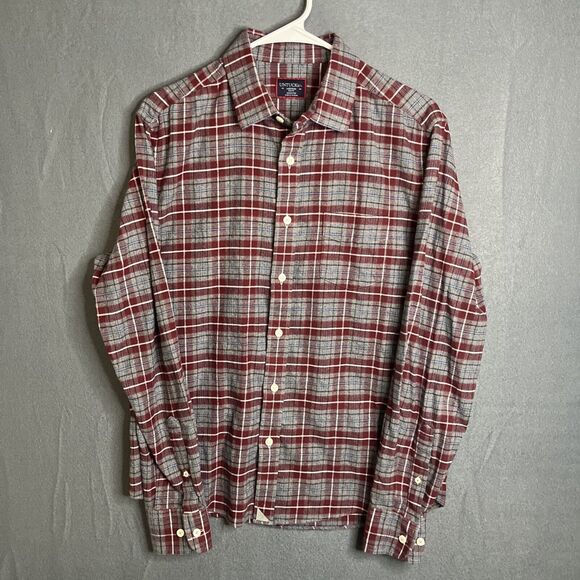Untuckit Shirt Men’s Size Medium Slim Fit Red Gray Plaid Button Up‎ Long Sleeve - Picture 1 of 9